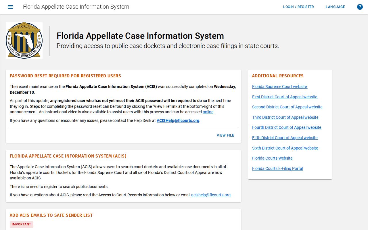 Florida Appellate Case Information System search page for an Okeechobee criminal appeal