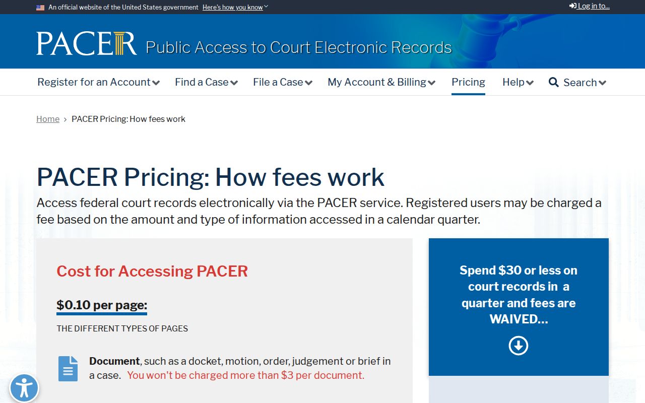 PACER pricing for a federal case connected to Okeechobee