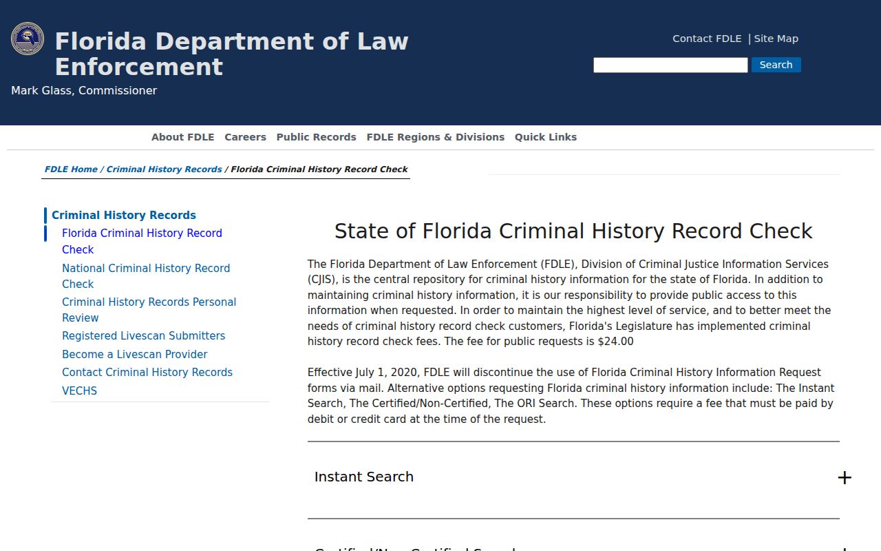 Okeechobee County criminal history options from FDLE Florida Checks