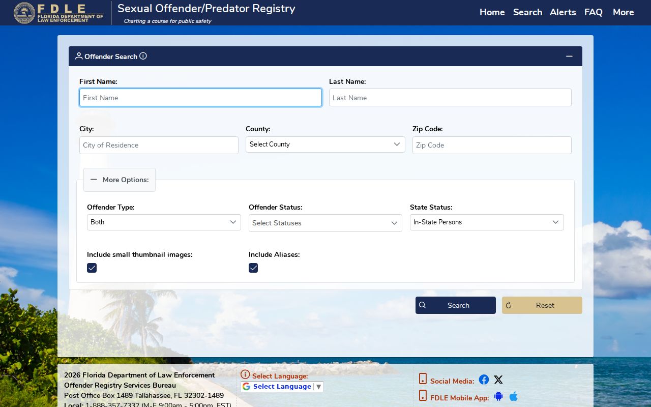 Okeechobee County sex offender criminal records search through FDLE
