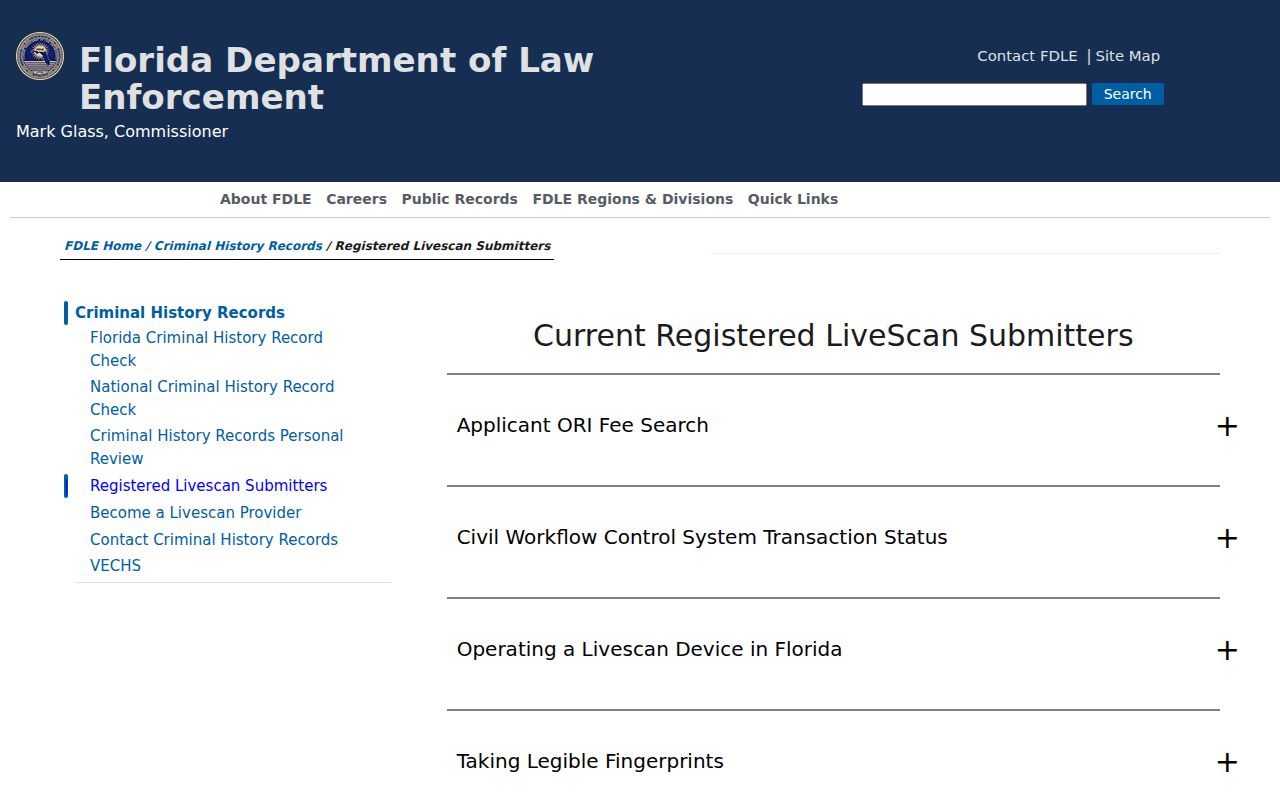 Okeechobee County criminal history fingerprint LiveScan submitter information