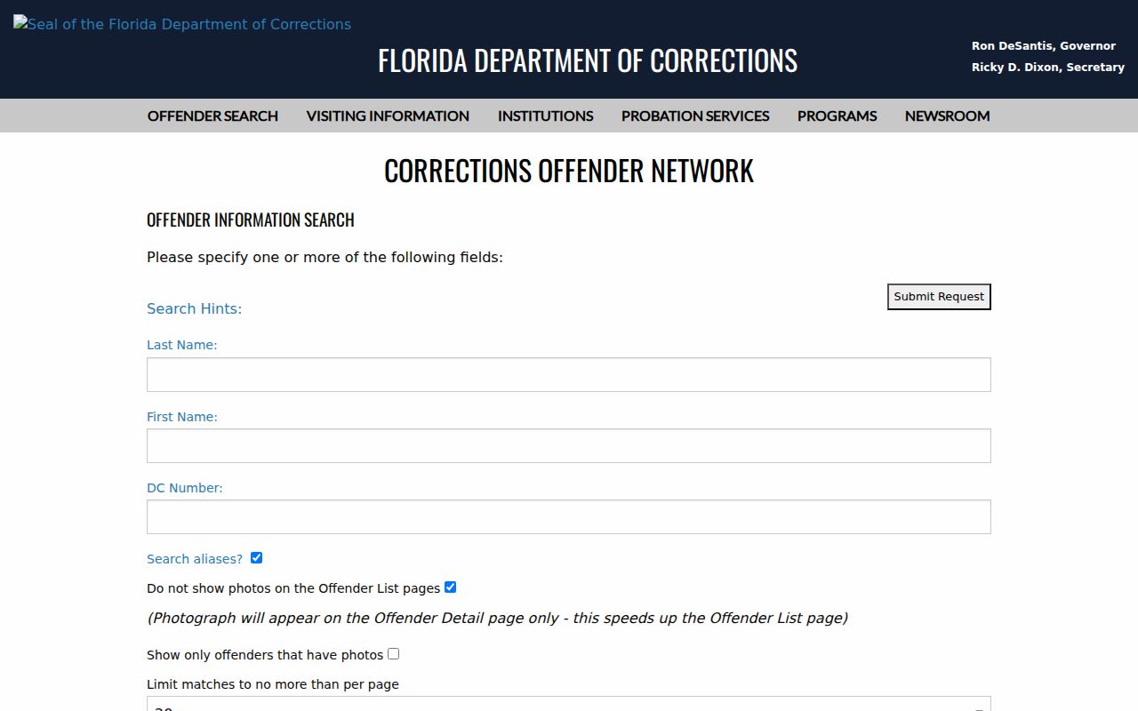 Okeechobee County criminal records search in the Florida corrections system